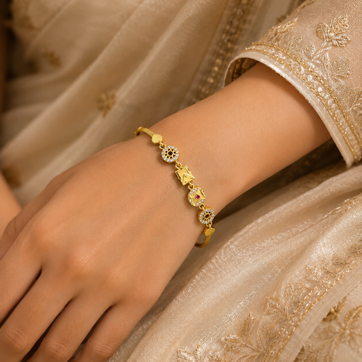 Gold-Tone Premium Traditional Gold Charm Bracelet for Women - Glossy Finish
