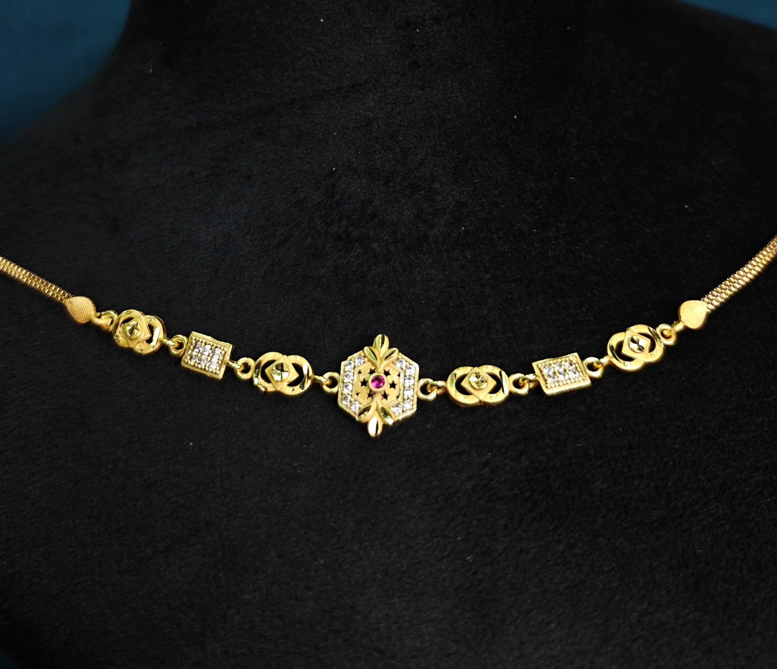Gold-Tone Premium Elegant Geometrical Stone Studded Bracelet for Women - Glossy Finish