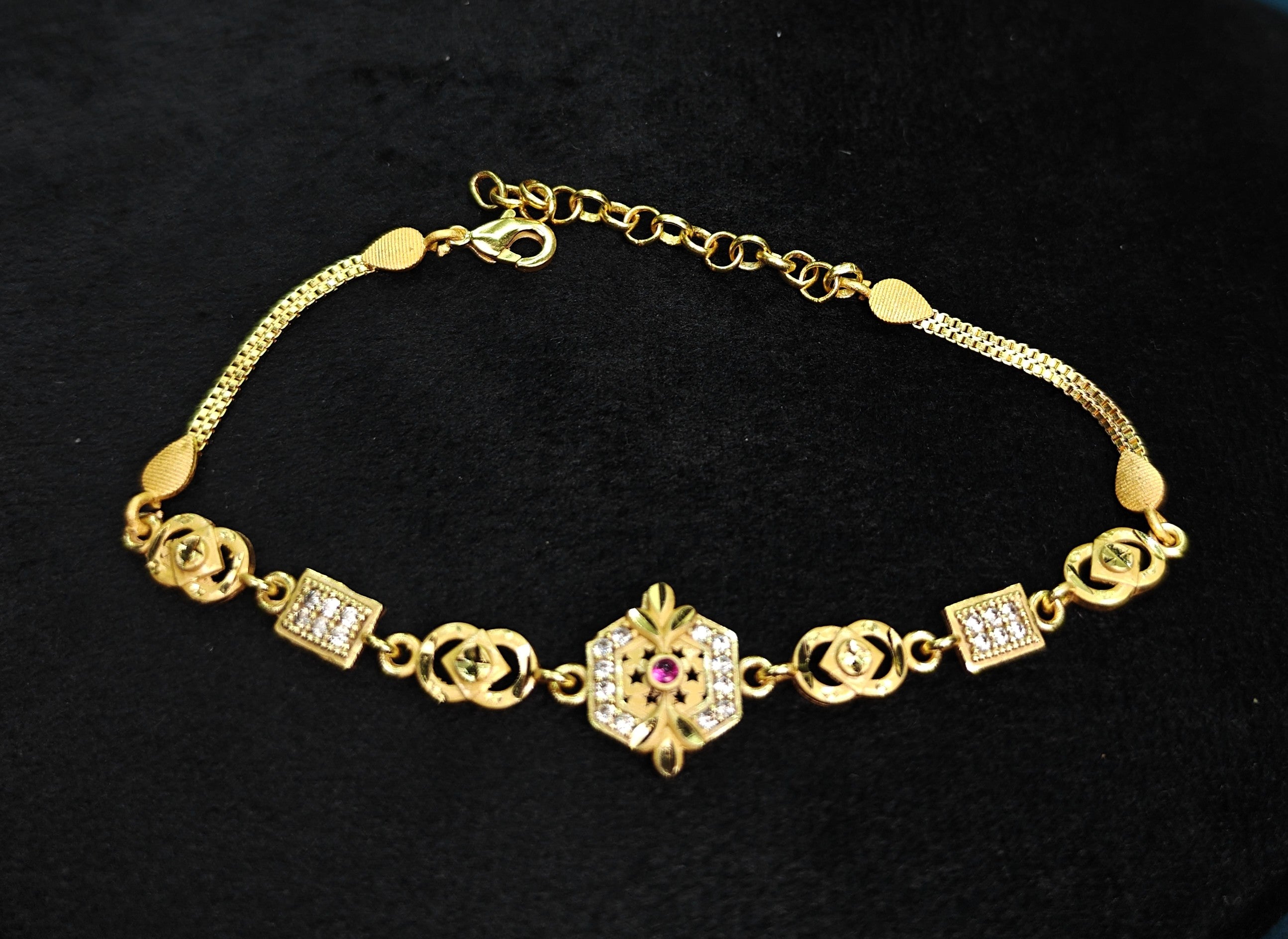 Gold-Tone Premium Elegant Geometrical Stone Studded Bracelet for Women - Glossy Finish