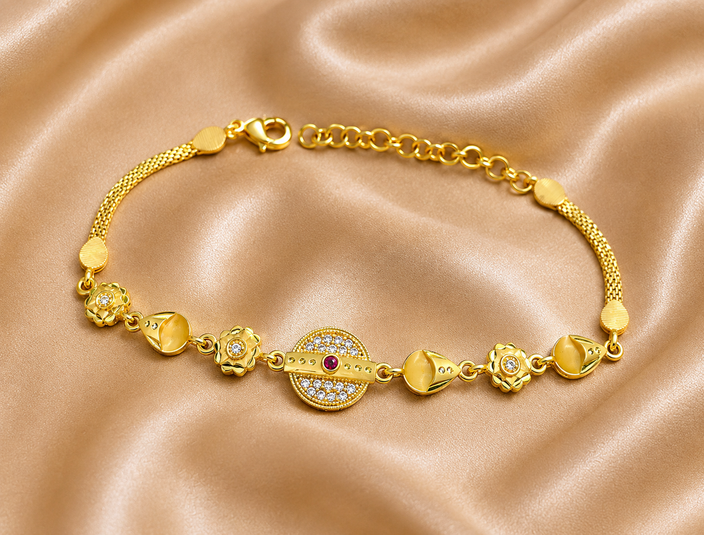 Gold-Tone Premium Central Medallion Designer Bracelet for Women - Glossy Finish