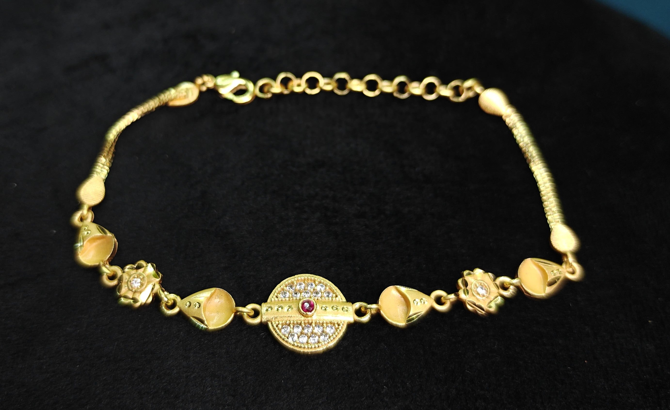 Gold-Tone Premium Central Medallion Designer Bracelet for Women - Glossy Finish