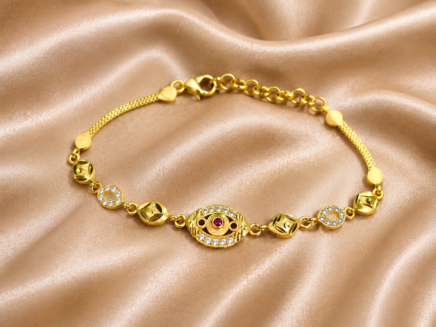 Gold-Tone Premium Marquise Link Designer Bracelet for Women - Glossy Finish