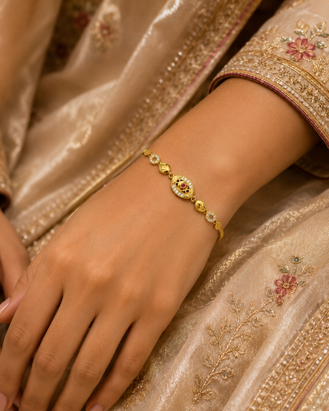 Gold-Tone Premium Marquise Link Designer Bracelet for Women - Glossy Finish
