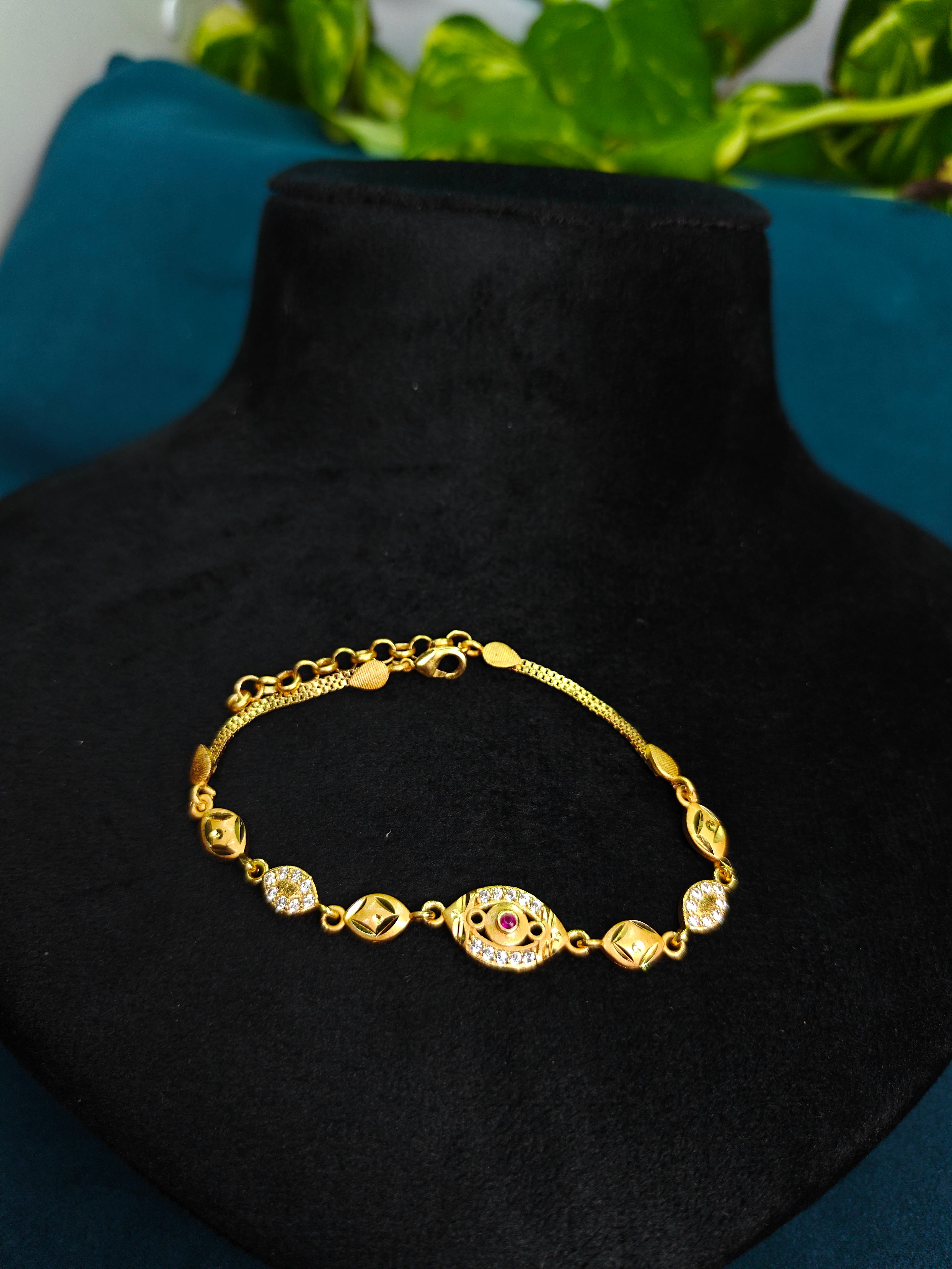 Gold-Tone Premium Marquise Link Designer Bracelet for Women - Glossy Finish