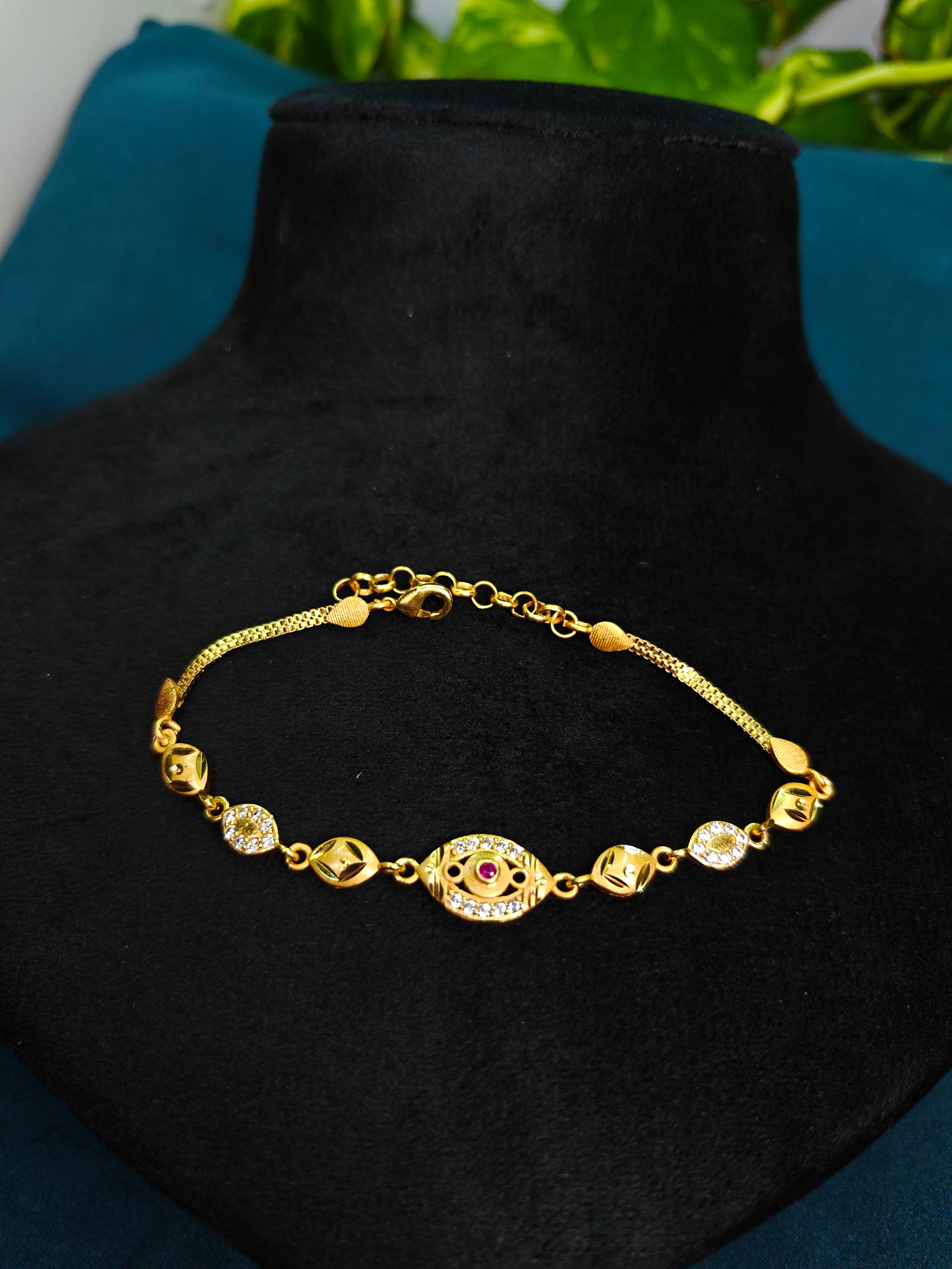 Gold-Tone Premium Marquise Link Designer Bracelet for Women - Glossy Finish