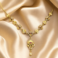 Gold-Tone Premium Floral Inspired Petal Motif AD Pendant Necklace for Women - Glossy Finish
