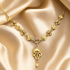 Gold-Tone Premium Floral Inspired Petal Motif AD Pendant Necklace for Women - Glossy Finish