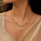 Gold-Tone Premium Floral Inspired Petal Motif AD Pendant Necklace for Women - Glossy Finish