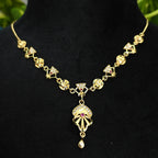 Gold-Tone Premium Floral Inspired Petal Motif AD Pendant Necklace for Women - Glossy Finish