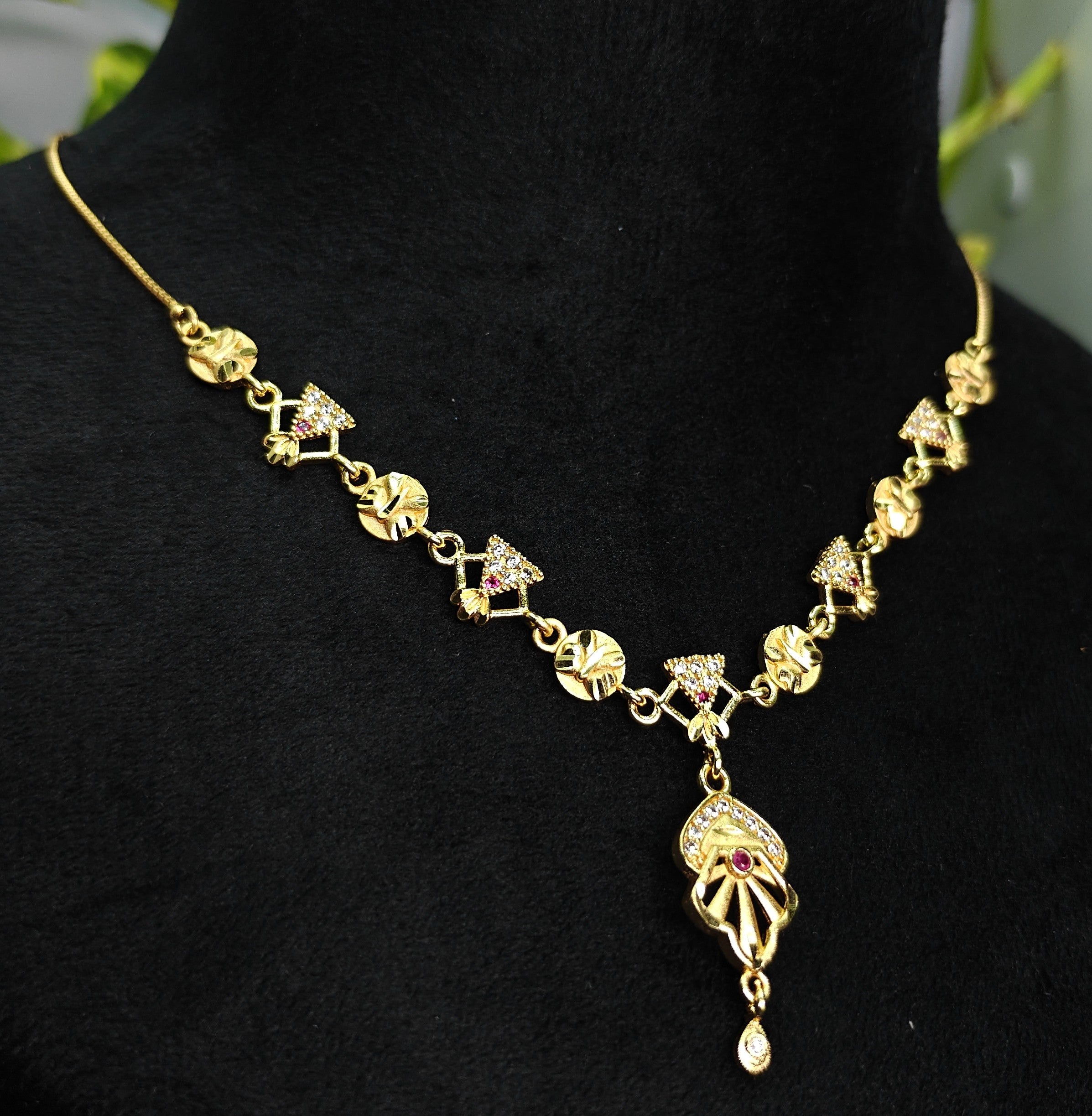 Gold-Tone Premium Floral Inspired Petal Motif AD Pendant Necklace for Women - Glossy Finish