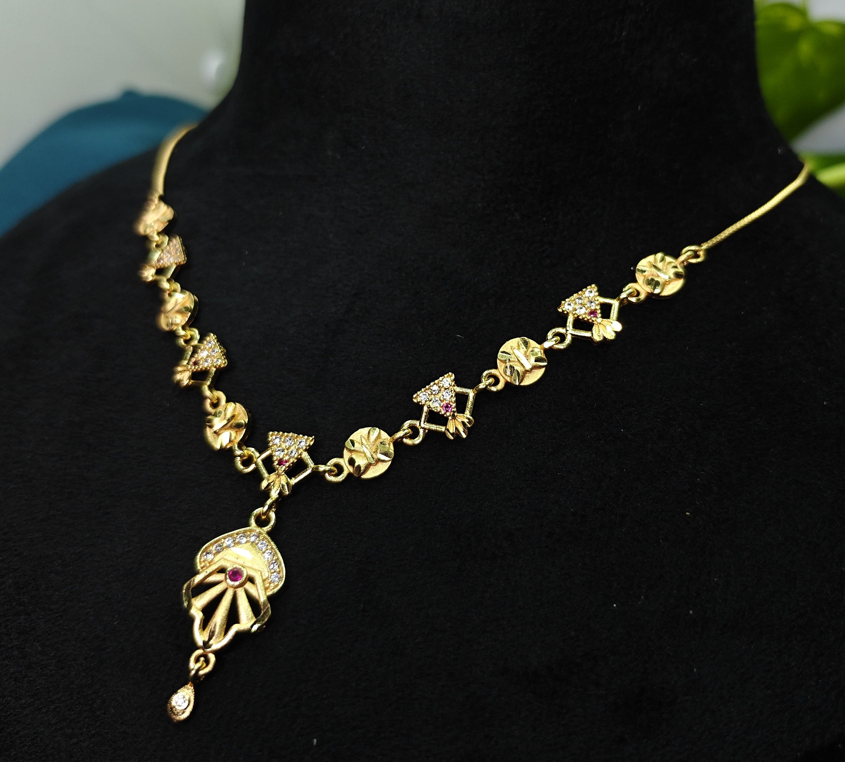 Gold-Tone Premium Floral Inspired Petal Motif AD Pendant Necklace for Women - Glossy Finish