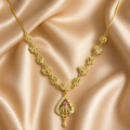 Gold-Tone Premium Leaf Design Hand Fan Inspired AD Pendant Necklace for Women - Glossy Finish