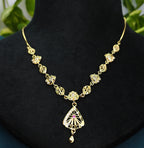 Gold-Tone Premium Leaf Design Hand Fan Inspired AD Pendant Necklace for Women - Glossy Finish