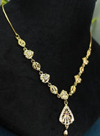 Gold-Tone Premium Leaf Design Hand Fan Inspired AD Pendant Necklace for Women - Glossy Finish