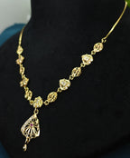 Gold-Tone Premium Leaf Design Hand Fan Inspired AD Pendant Necklace for Women - Glossy Finish