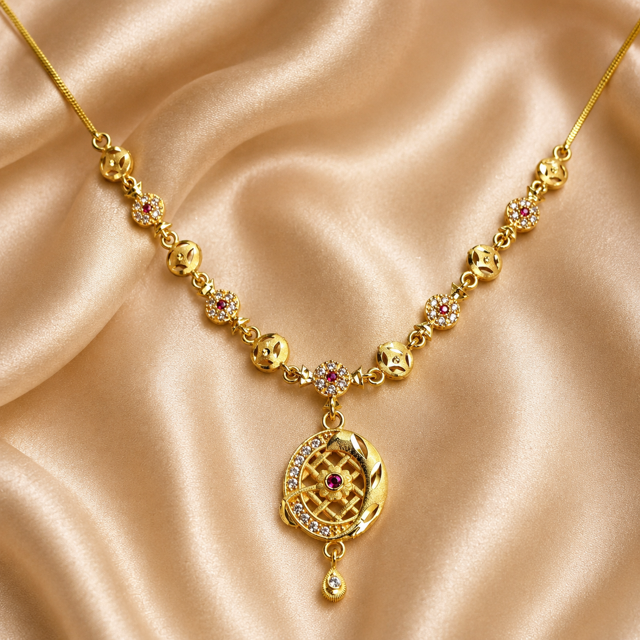 Gold-Tone Premium Celestial Moon AD Pendant Necklace for Women - Glossy Finish