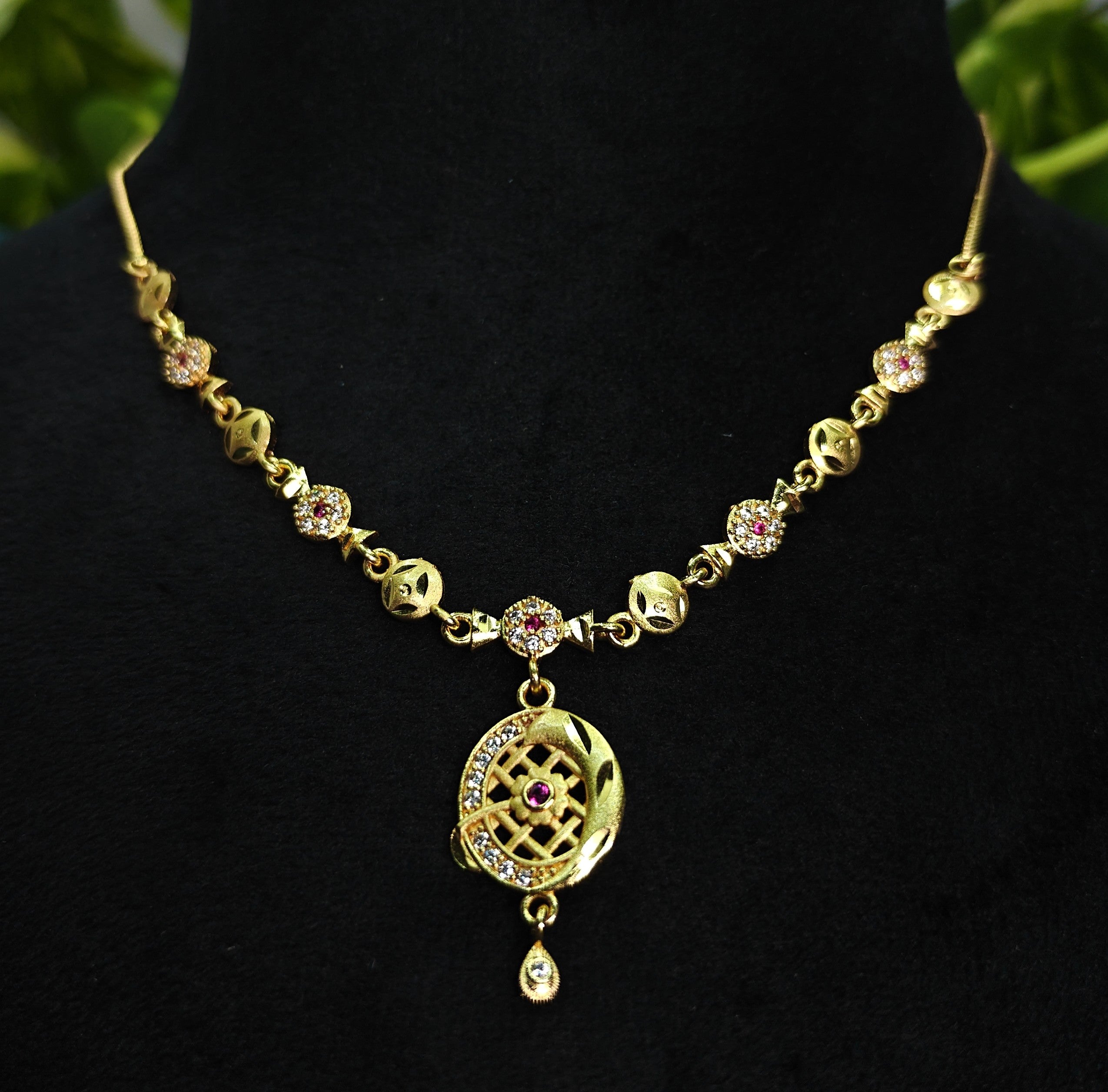 Gold-Tone Premium Celestial Moon AD Pendant Necklace for Women - Glossy Finish