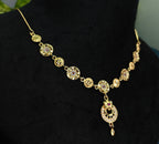 Gold-Tone Premium Floral Coin Link Drop Stone AD Pendant Necklace for Women - Glossy Finish