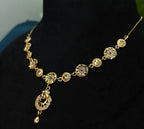 Gold-Tone Premium Floral Coin Link Drop Stone AD Pendant Necklace for Women - Glossy Finish