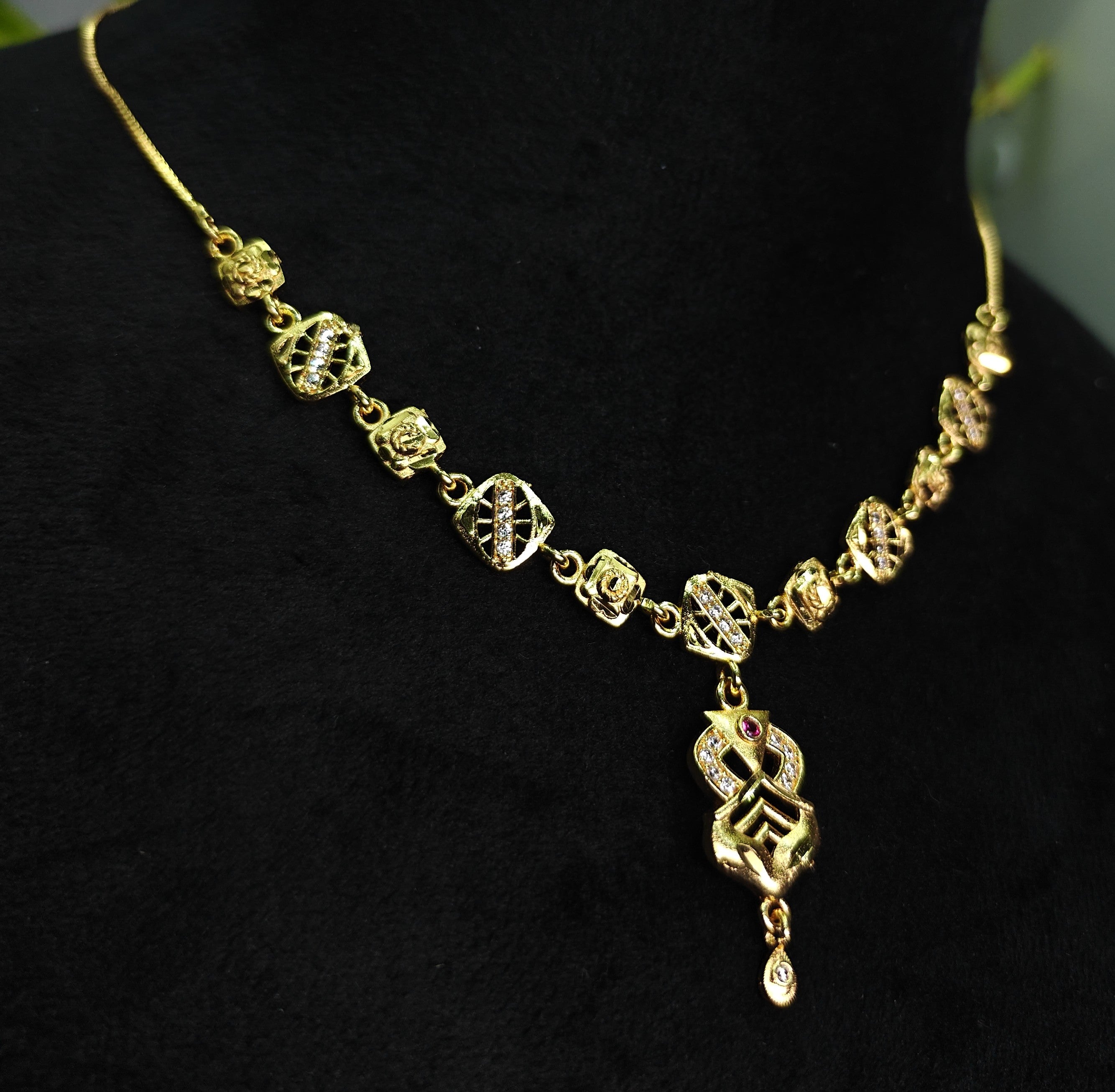Gold-Tone Premium Multi-Layered Square Link AD Pendant Necklace for Women - Glossy Finish