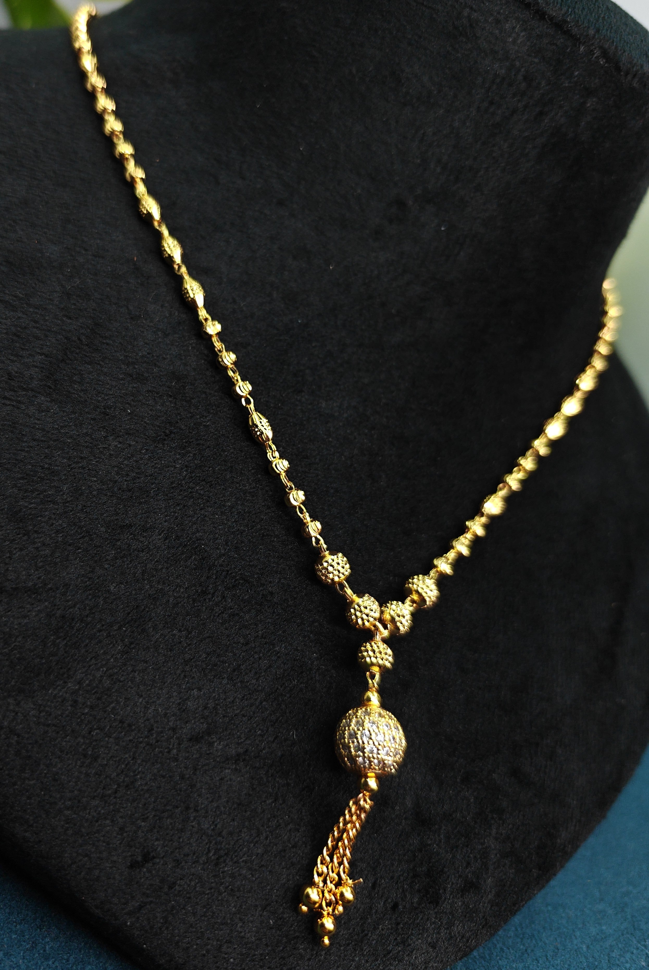 Gold-Tone Premium AD Stone Studded Ball Pendant Necklace for Women - Glossy Finish