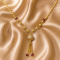 Gold-Tone Premium AD & Ruby Stone Studded Ball Pendant Necklace for Women - Glossy Finish