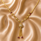 Gold-Tone Premium AD & Ruby Stone Studded Ball Pendant Necklace for Women - Glossy Finish
