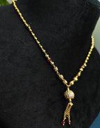 Gold-Tone Premium AD & Ruby Stone Studded Ball Pendant Necklace for Women - Glossy Finish