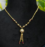 Gold-Tone Premium AD & Ruby Stone Studded Ball Pendant Necklace for Women - Glossy Finish