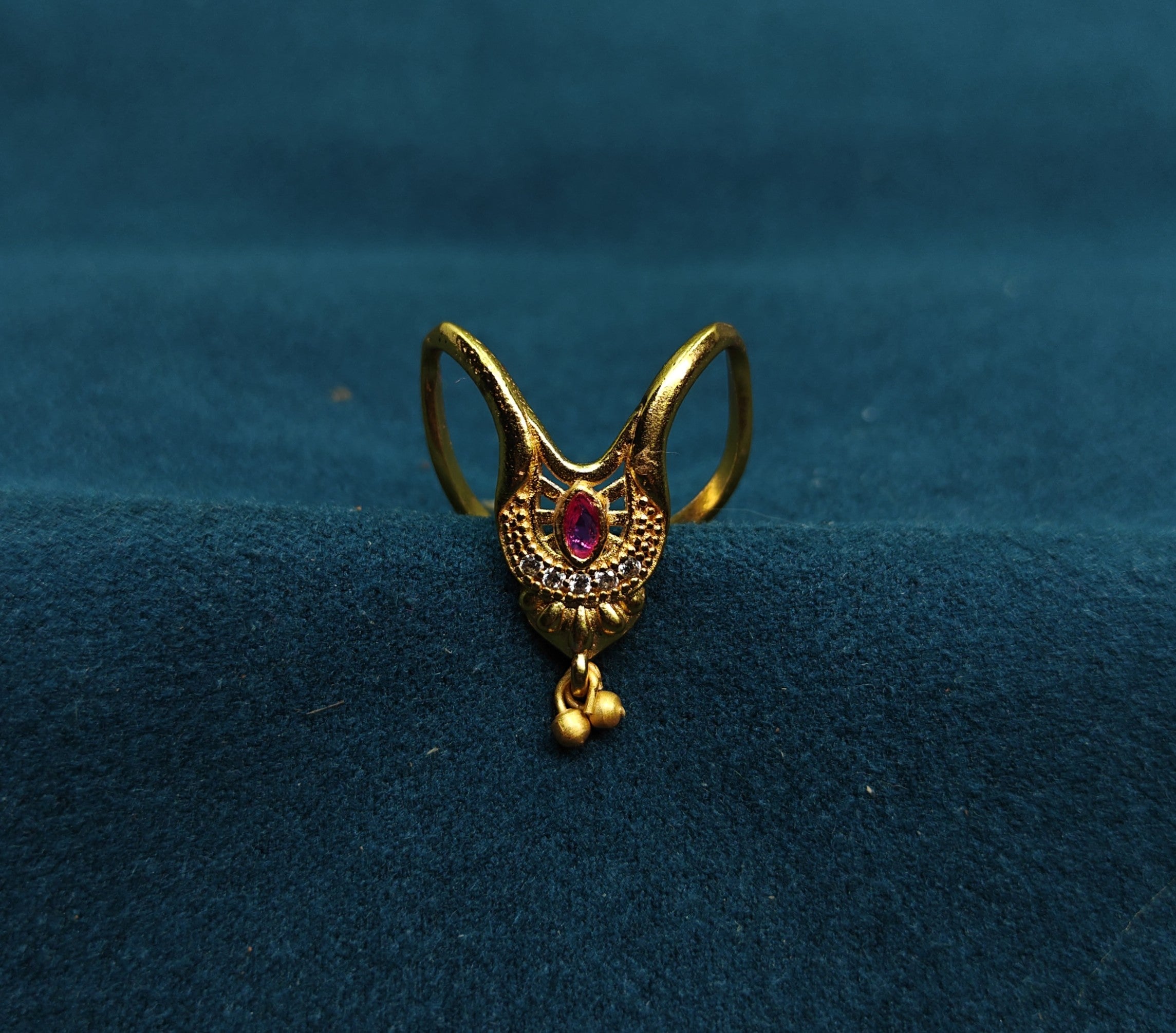 Gold-Tone Premium Ruby Red Stone Vanki Ring for Women - Glossy Finish (Size Adjustable)