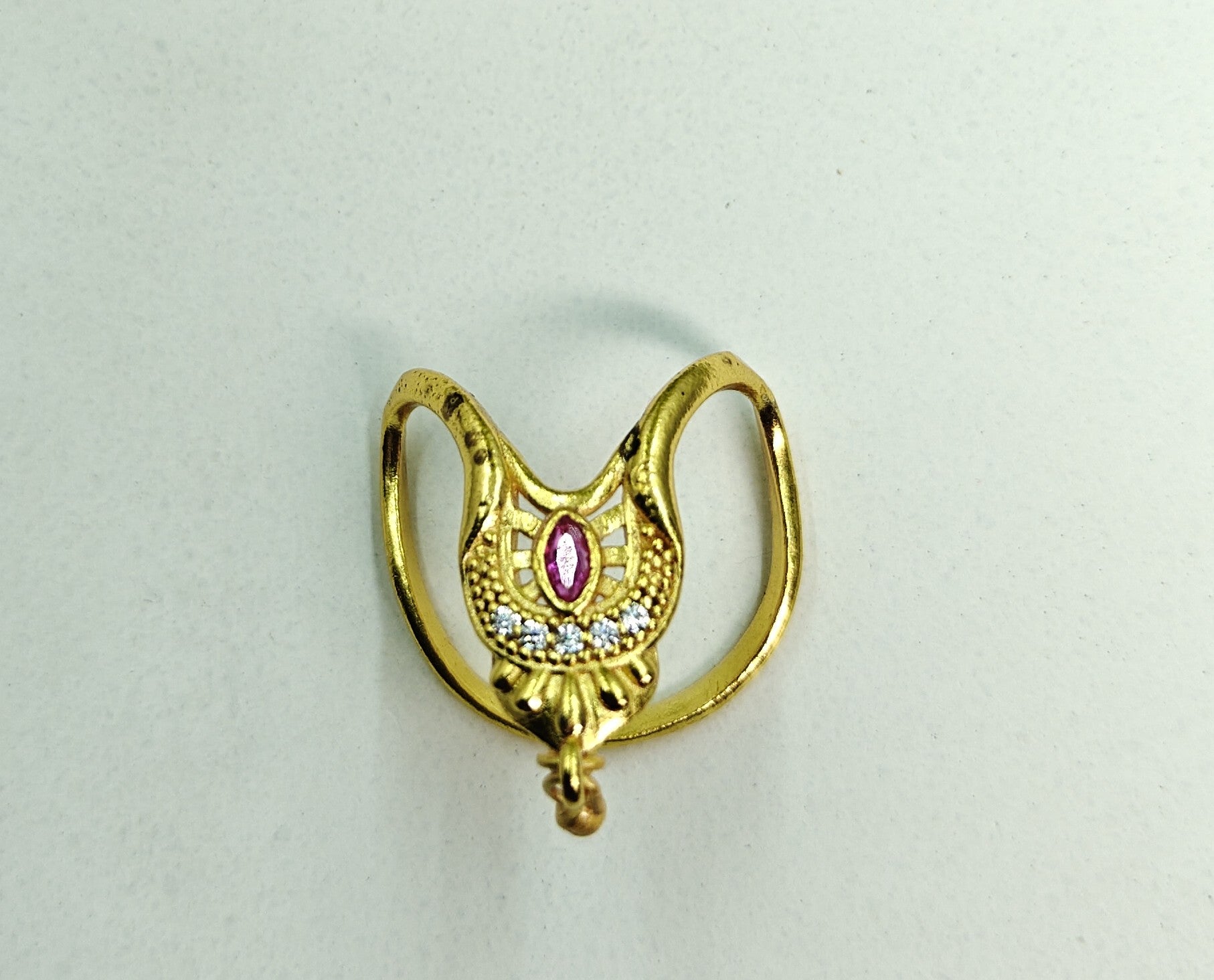 Gold-Tone Premium Ruby Red Stone Vanki Ring for Women - Glossy Finish (Size Adjustable)