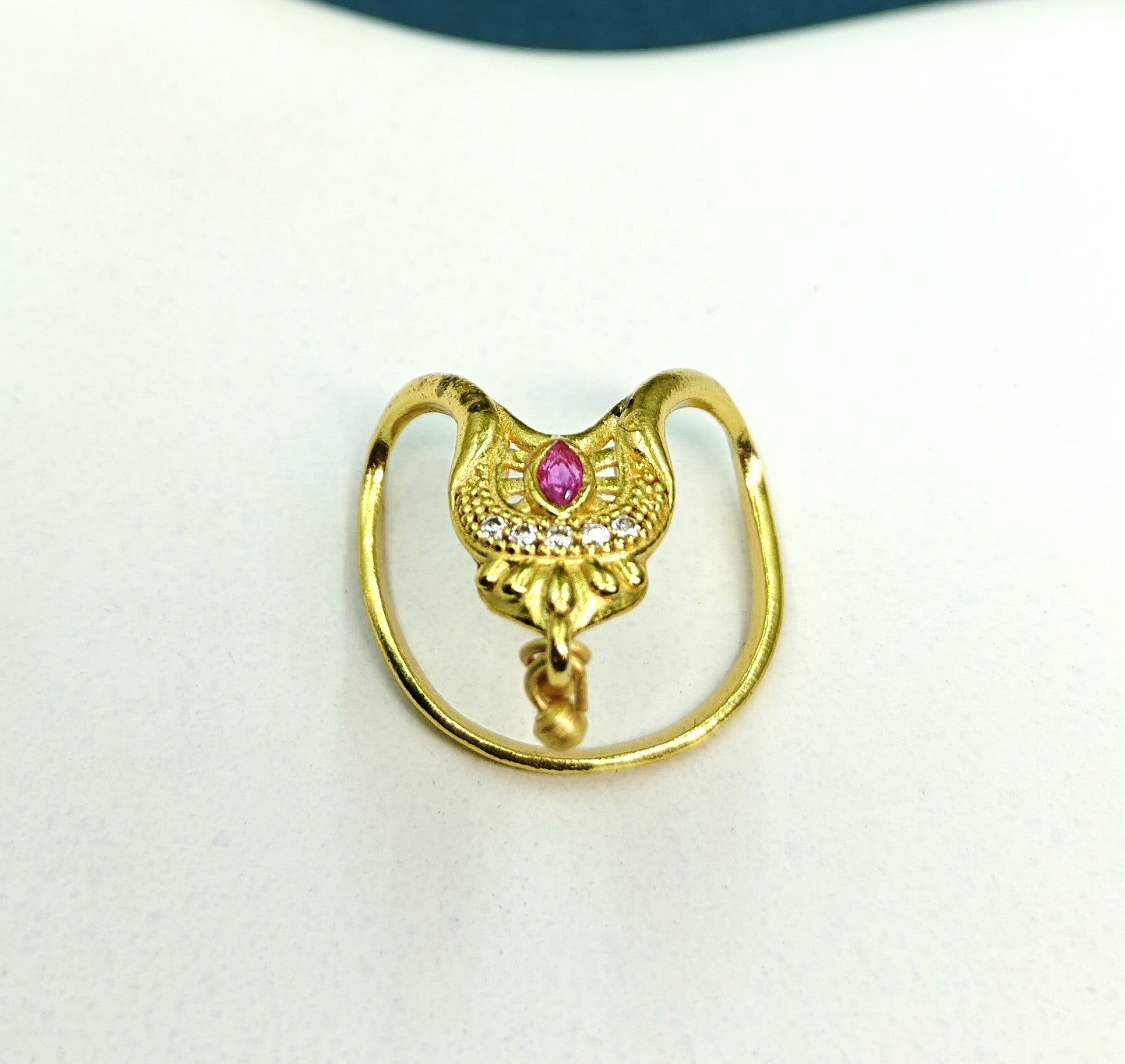 Gold-Tone Premium Ruby Red Stone Vanki Ring for Women - Glossy Finish (Size Adjustable)