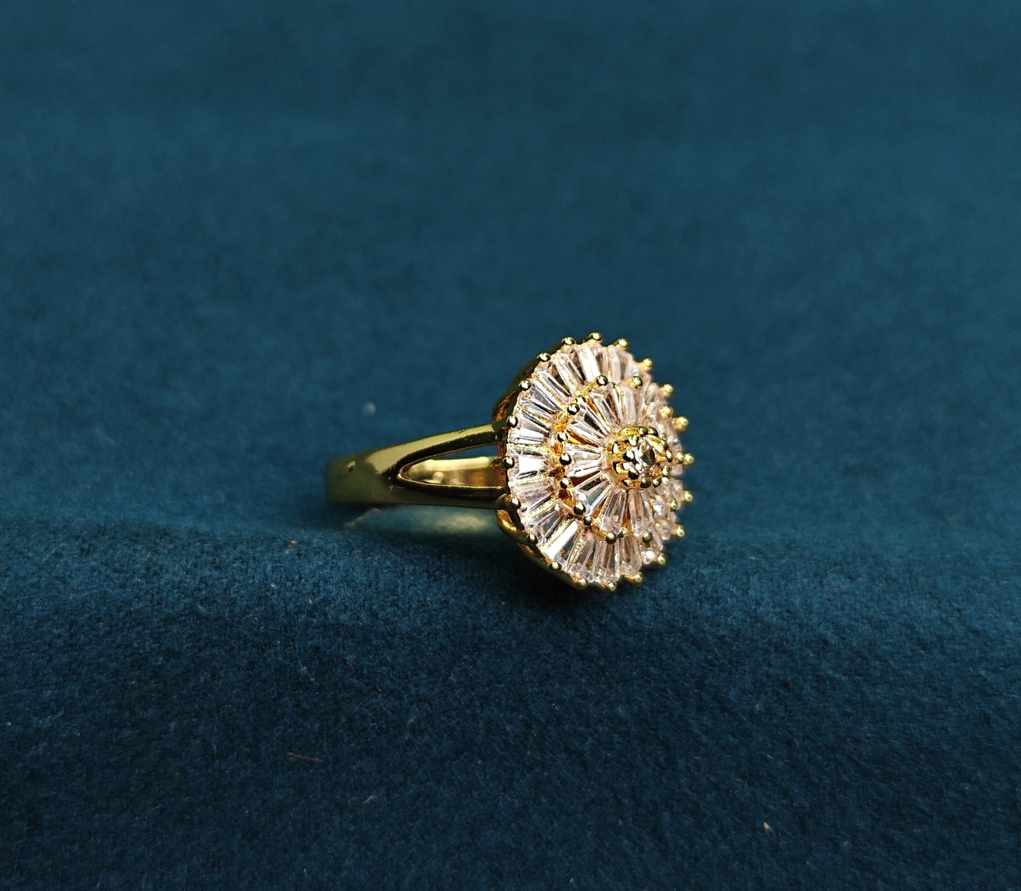 Gold-Tone Premium Ballerina Style Cocktail AD Ring for Women - Glossy Finish (Size Adjustable)