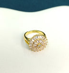 Gold-Tone Premium Ballerina Style Cocktail AD Ring for Women - Glossy Finish (Size Adjustable)