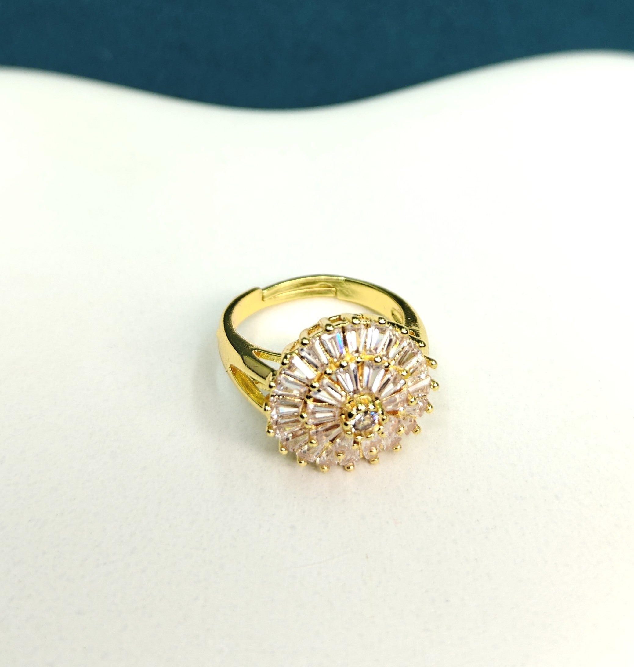 Gold-Tone Premium Ballerina Style Cocktail AD Ring for Women - Glossy Finish (Size Adjustable)