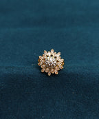 Gold-Tone Premium Floral Cluster Style Cocktail AD Ring for Women - Glossy Finish (Size Adjustable)