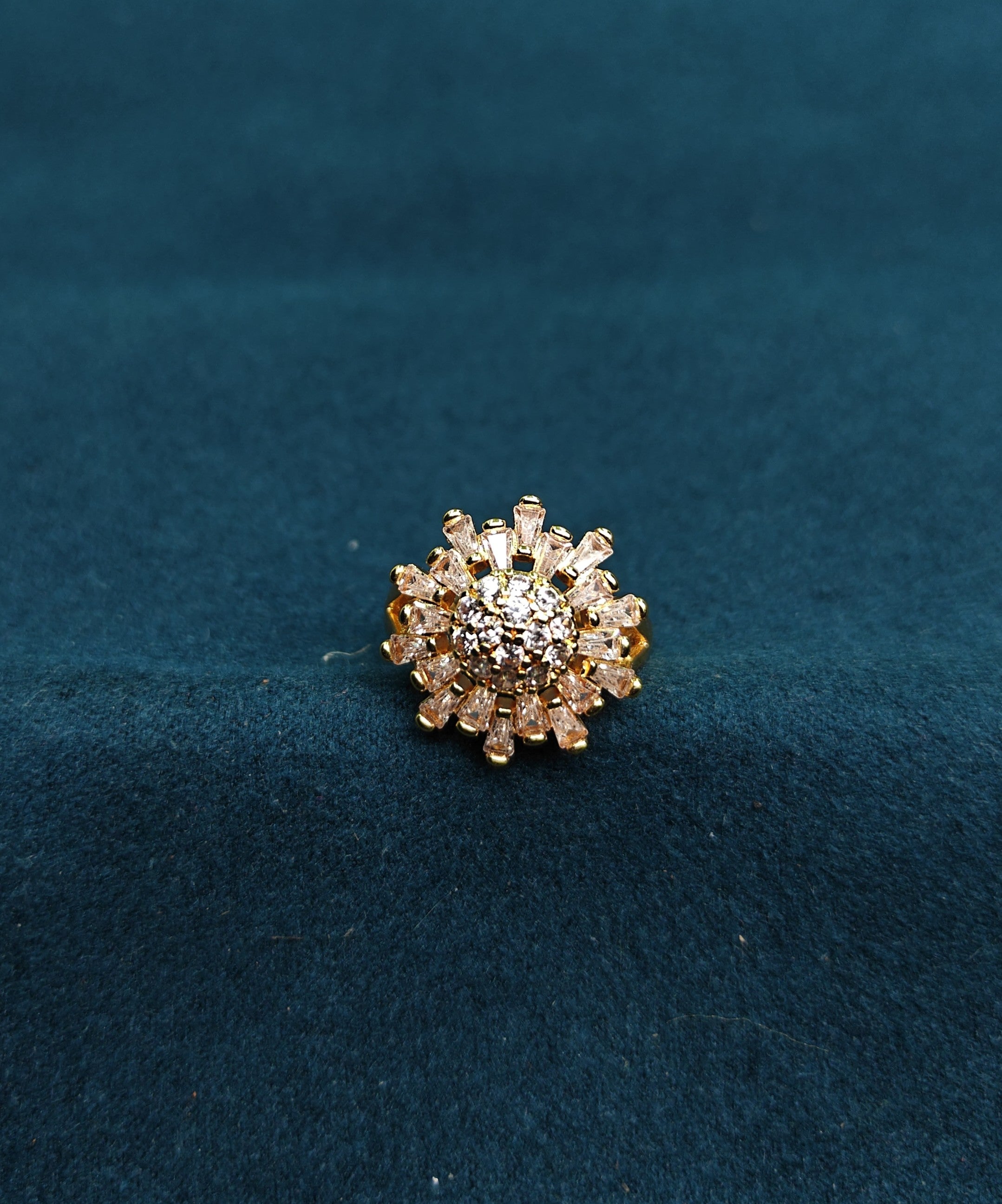 Gold-Tone Premium Floral Cluster Style Cocktail AD Ring for Women - Glossy Finish (Size Adjustable)