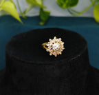 Gold-Tone Premium Floral Cluster Style Cocktail AD Ring for Women - Glossy Finish (Size Adjustable)