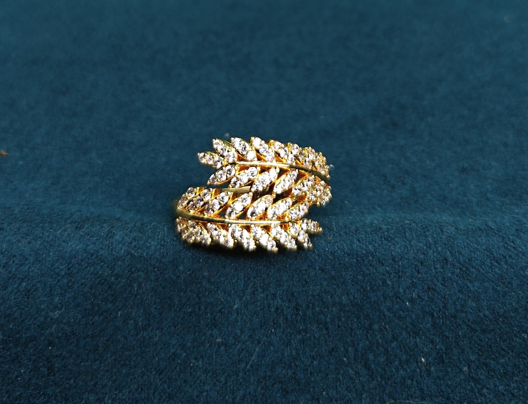 Gold-Tone Premium Vine Leaf Motif Cocktail AD Ring for Women - Glossy Finish (Size Adjustable)