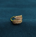 Gold-Tone Premium Vine Leaf Motif Cocktail AD Ring for Women - Glossy Finish (Size Adjustable)