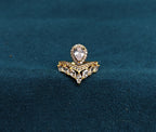 Gold-Tone Premium Tear Drop Halo Crown AD Ring for Women - Glossy Finish (Size Adjustable)