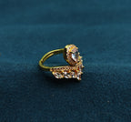 Gold-Tone Premium Tear Drop Halo Crown AD Ring for Women - Glossy Finish (Size Adjustable)
