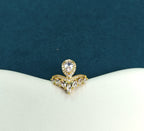 Gold-Tone Premium Tear Drop Halo Crown AD Ring for Women - Glossy Finish (Size Adjustable)