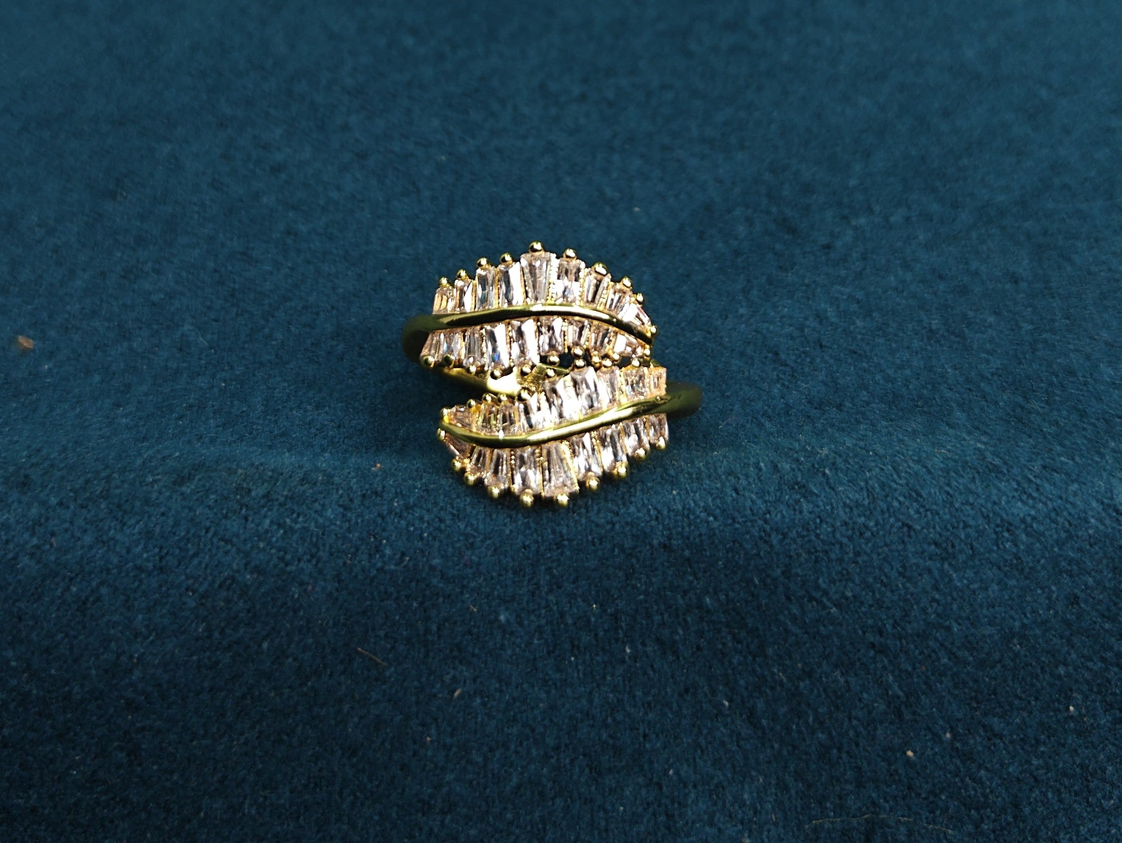 Gold-Tone Premium Double Sparkle Crown AD Ring for Women - Glossy Finish (Size Adjustable)