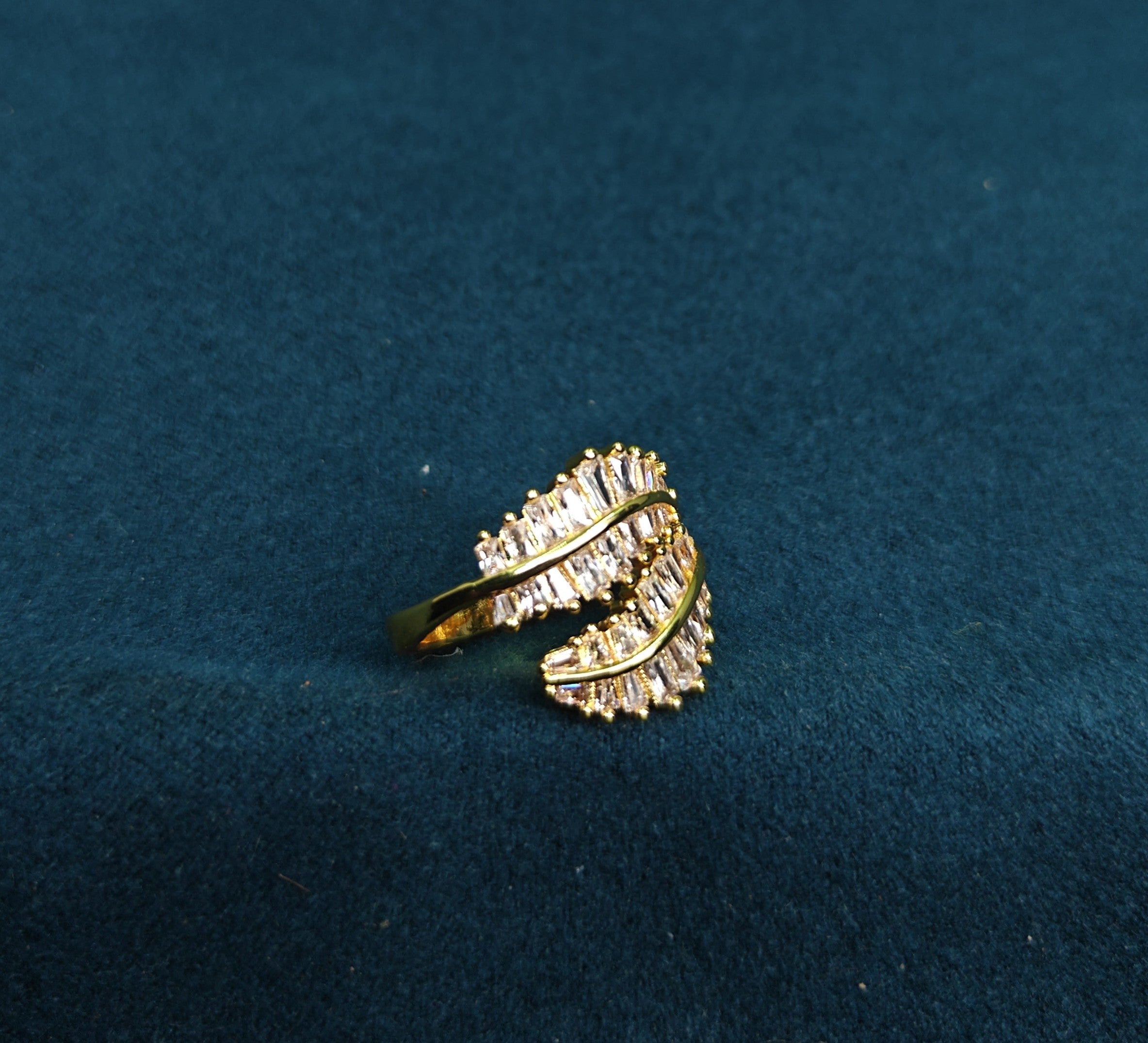 Gold-Tone Premium Double Sparkle Crown AD Ring for Women - Glossy Finish (Size Adjustable)