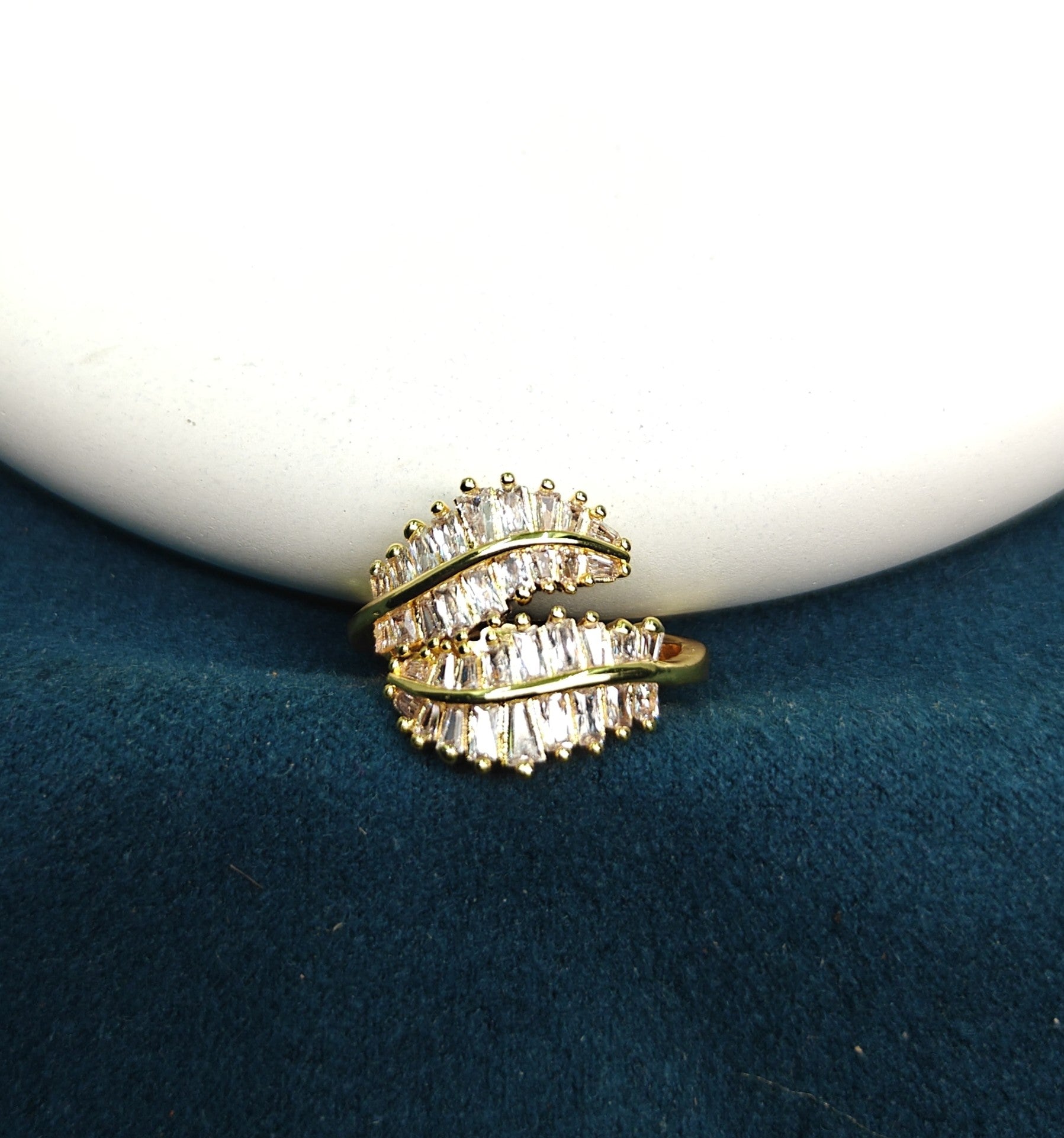 Gold-Tone Premium Double Sparkle Crown AD Ring for Women - Glossy Finish (Size Adjustable)