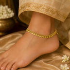 Gold-Tone Premium Traditional Kasavu Coin (Kasumala) Anklet for Women - Glossy Finish (Size 10 Inch)