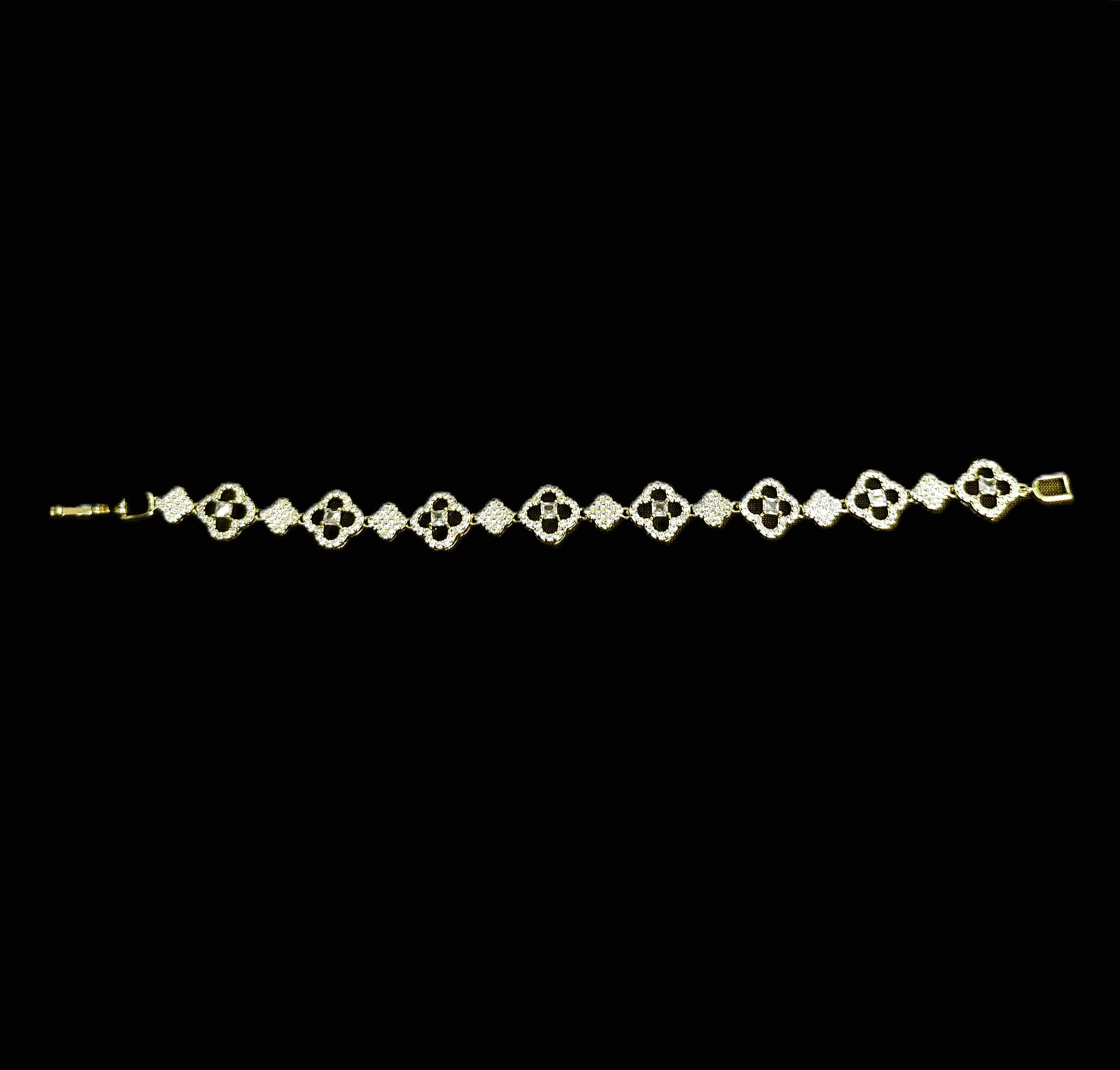 Gold-Tone Clover Tennis CZ Link Bracelet for Women - Glossy Finish
