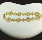 Gold-Tone Clover Tennis CZ Link Bracelet for Women - Glossy Finish