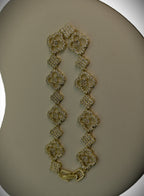 Gold-Tone Clover Tennis CZ Link Bracelet for Women - Glossy Finish